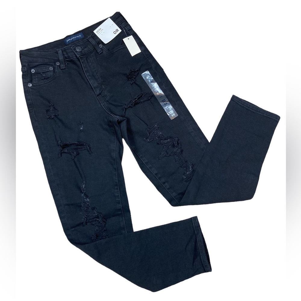 NWT Aero Mom Jeans black distressed 0R